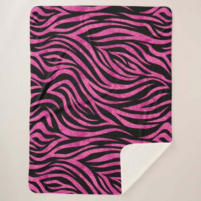 Cobertor Sherpa Zebra - Impressão Preta-Rosa Quente (Frente)