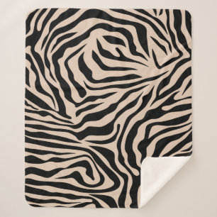 Cobertor Sherpa Zebra Stripes Cream Beige Black Wild