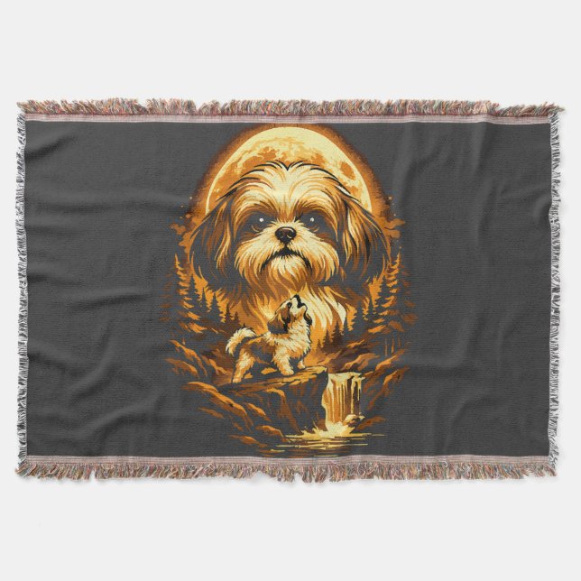 Cobertor Shih Tzu Uivando para a Lua Cachorro Engraçado (Frente)