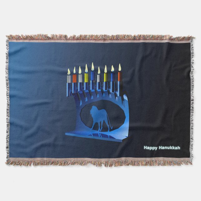 Cobertor Shiny Blue Chanukkah Menorah (Frente)