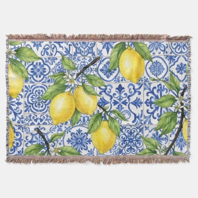 Cobertor Sicilian Lemon, Mediterranean Home Decor (Frente)
