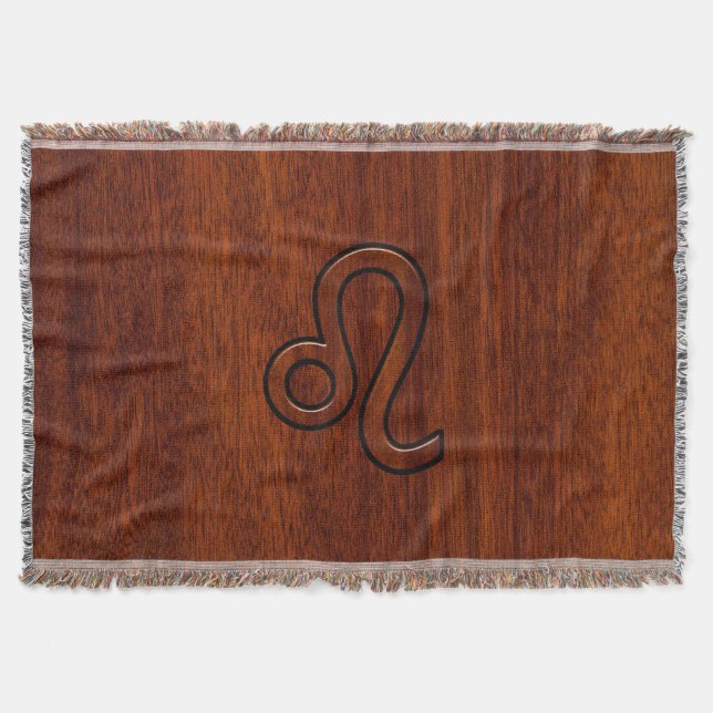 Cobertor Símbolo Leo Zodiac no estilo madeira Mahogany (Frente)