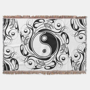 Cobertor Símbolo Yin & Yang Preto e Branco Estilo Tatuagem
