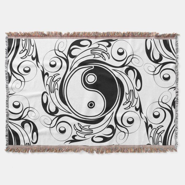 Cobertor Símbolo Yin & Yang Preto e Branco Estilo Tatuagem (Frente)