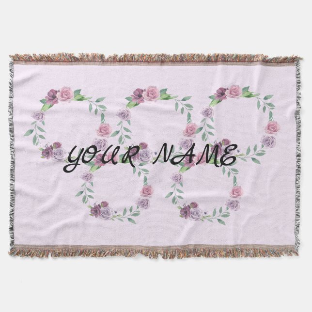 Cobertor Simples e elegante adicione seu nome, coroa floral (Frente)