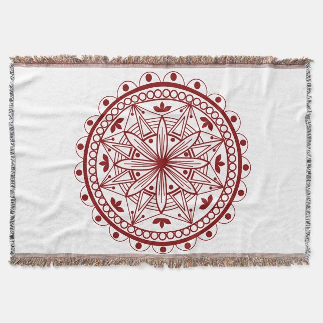 Cobertor Simples Mandala Vermelha Profunda (Frente)