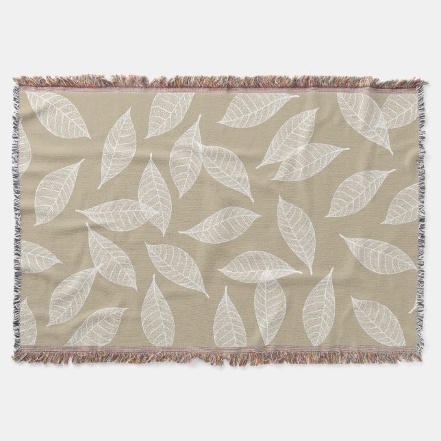 Cobertor Skeletons brancos e legantes de folhas botânicas (Frente)