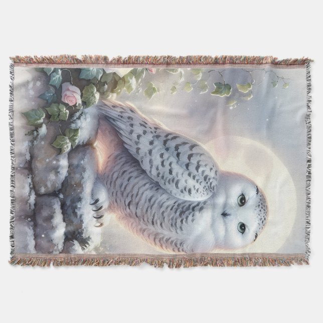 Cobertor Snowy Owl in Moonlit Winter Garden (Frente)