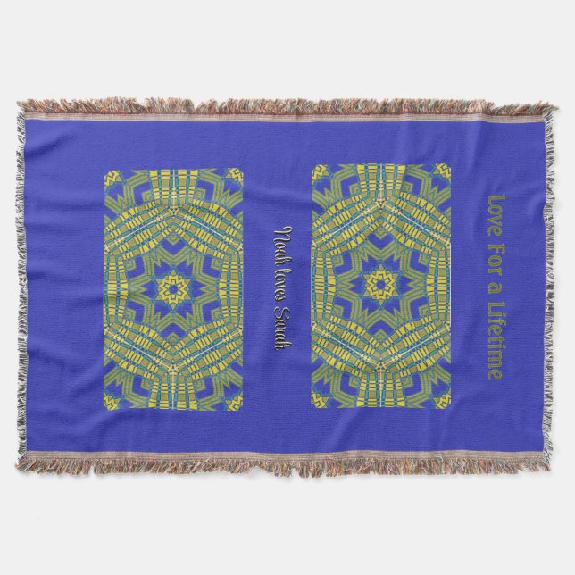 Cobertor Sobreposição Geométrica Azul Amarelo (Frente)