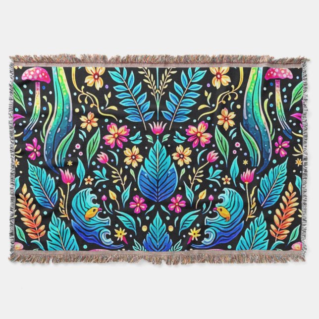 Cobertor Sonho Encantado de Floresta de Mushroom (Frente)