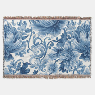 Cobertor Sonhos Azuis Chinoiserie de Aquarela Floral Bran