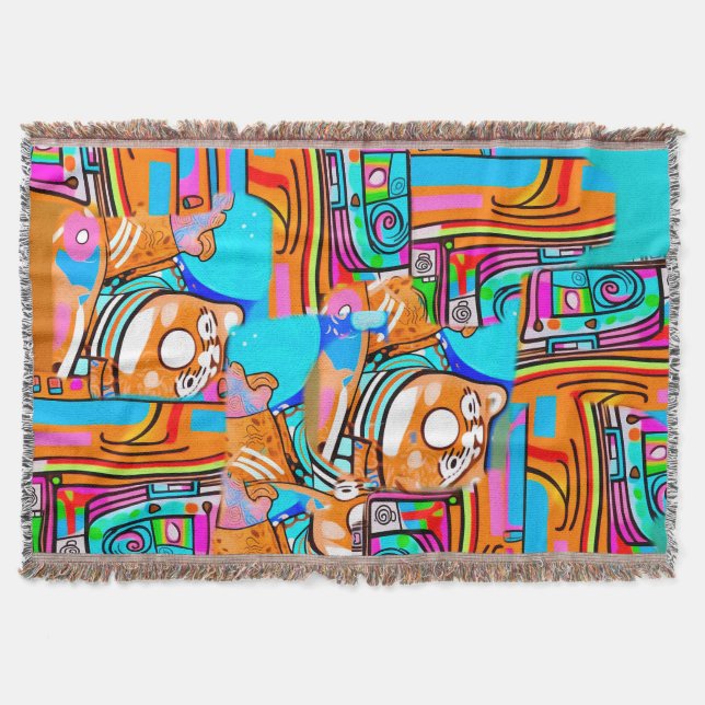 Cobertor Sonhos Elétricos Laranja E Ciano — Desenho Abstrat (Frente)