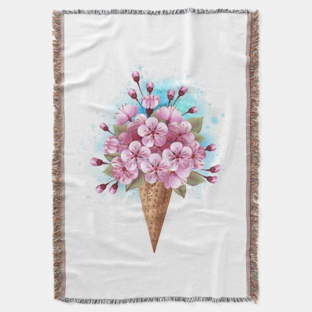 Cobertor Sorvete Waffle Rosa Sakura Cone (Frente Vertical)