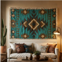 Southwestern Geometric Turquoise Brown Aztec Style
