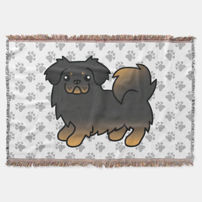 Cobertor Spaniel Tibetano Preto e Dourado Cachorro de Desen (Frente)