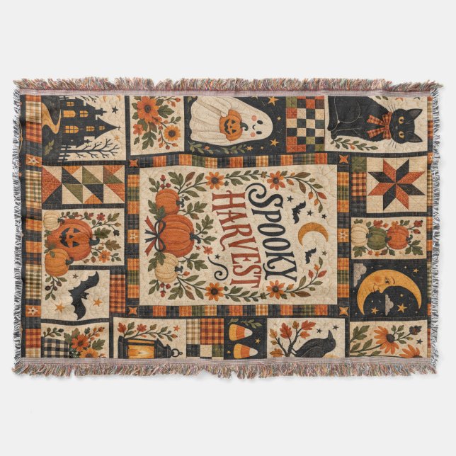Cobertor Spooky Harvest Vintage Halloween Patchwork (Frente)