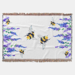Cobertor Spring Flowers and Bees Flying Throw Blanket