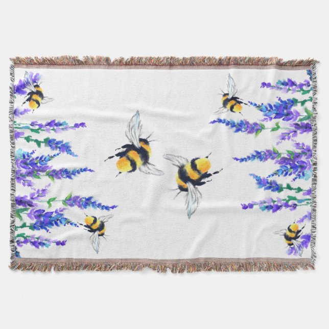 Cobertor Spring Flowers and Bees Flying Throw Blanket (Frente)