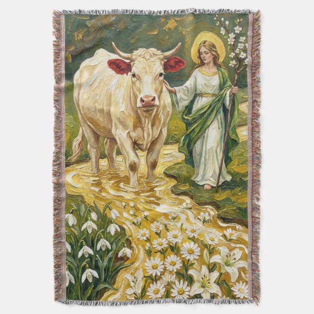 Cobertor St. Brigid & A Vaca Branca (Imbolc) (Frente Vertical)