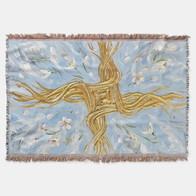 Cobertor St Brigid's Cross Snowdrops Golden Imbolc Art (Frente)