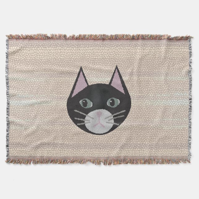 Cobertor Stained Glass Black Cat, Beige (Frente)