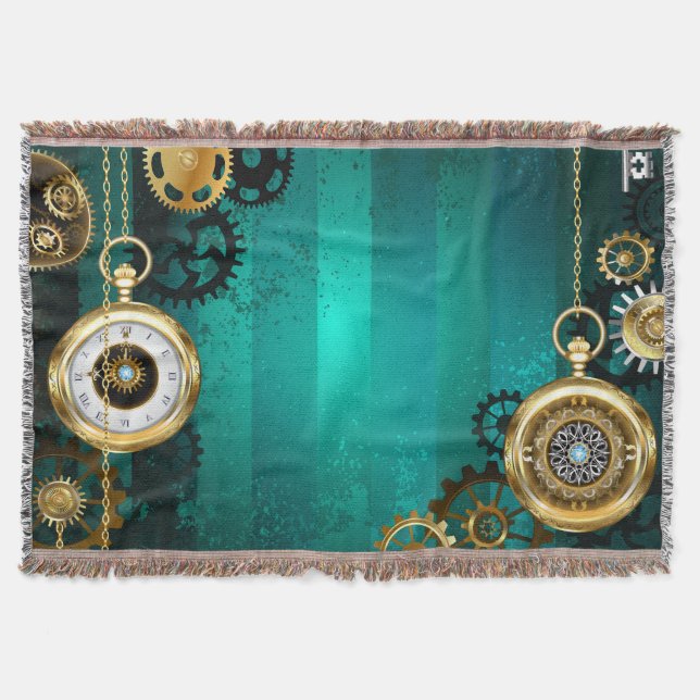 Cobertor Steampunk Jewelry Watch em um fundo verde (Frente)