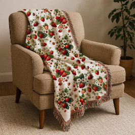 Cobertor Strawberry Cottagecore Floral Throw Blanket