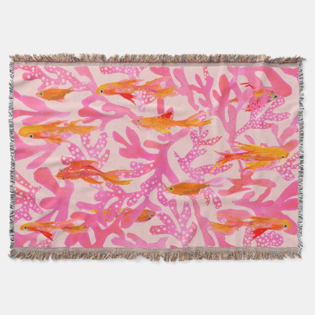 Cobertor Summer Coral and Goldfish Throw Blanket (Frente)