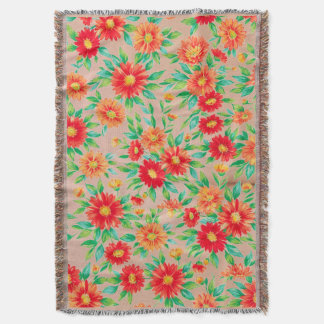 Cobertor Sunlit Blooms" - Orange and Red Floral Woven Place