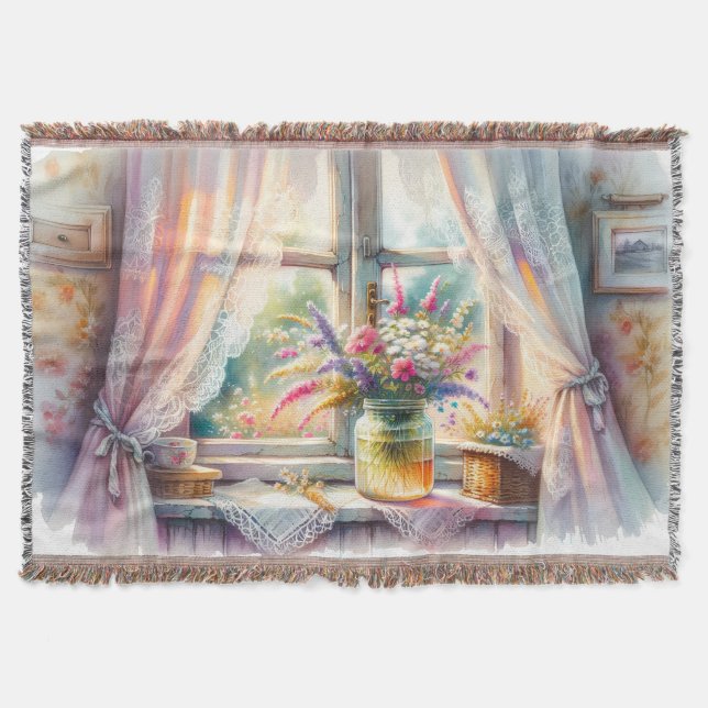 Cobertor Sunlit Cottage Window Wildflowers (Frente)
