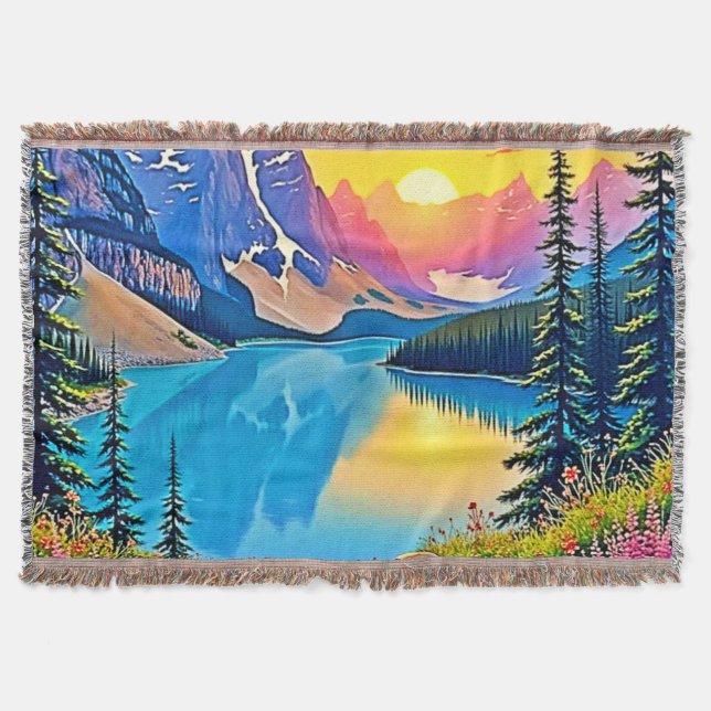 Cobertor Sunset Mountain Lake Majesty Art (Frente)