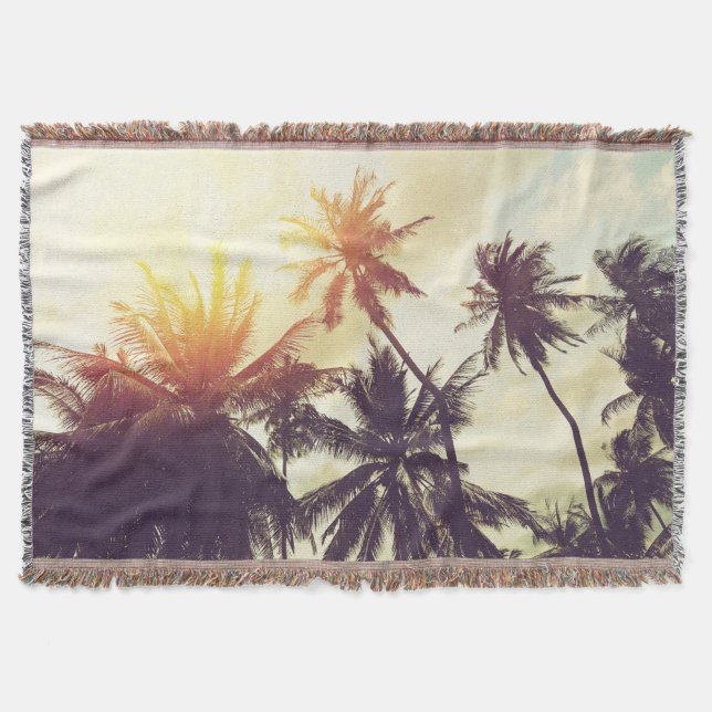 Cobertor Sunset tropical: Palm Silhouette Vintage (Frente)