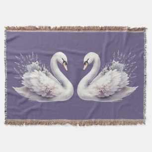 Cobertor Swan de Aquarela com Florais de Lavanda