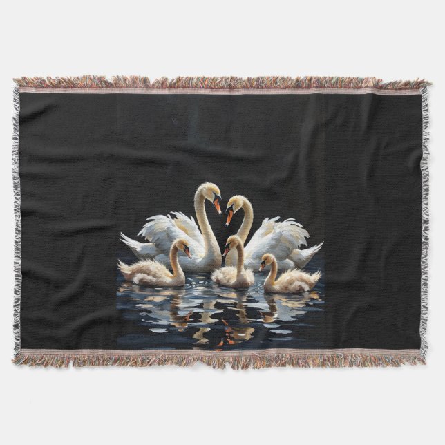 Cobertor Swan Family on Black Lake Artwork (Frente)