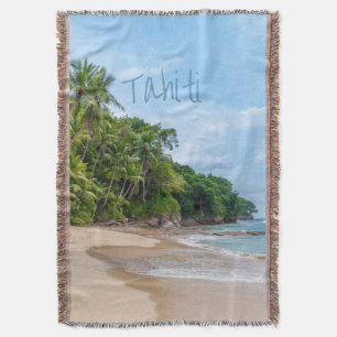 Cobertor Tahiti Sand Beach Blue Sky Palm Trees