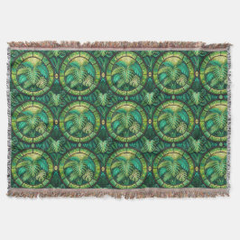 Cobertor Tapeçaria com um padrão de folhas tropicais verdes