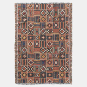 Cobertor Tapete Geométrico de Kilim com Remendo Rústico