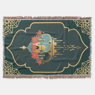 Cobertor Tapete Geométrico Dourado Verde-Azul Mihrab para C