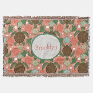 Cobertor Tartaruga do Mar e Enfermeira Floral Rosa-Rosa-Cor