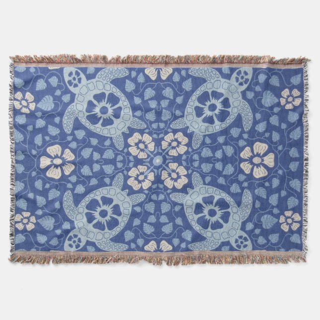 Cobertor Tartarugas de Kauai Azul (Frente)