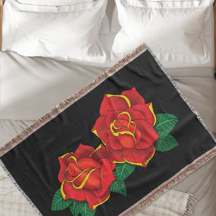 Cobertor Tatuagem Tradicional de Rosas Vermelhas em Negrito