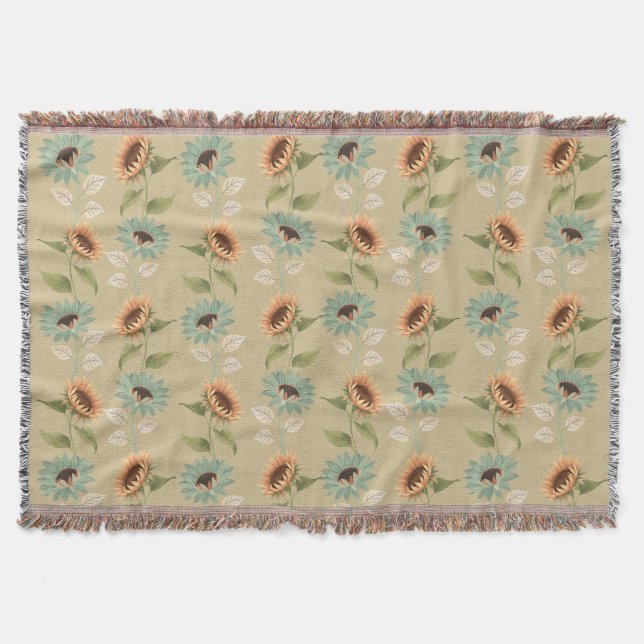 Cobertor Teal and Gold Sunflower Throw Blanket (Frente)