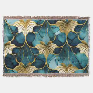 Cobertor Teal Floral Japonês Dourado