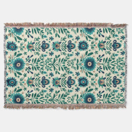 Cobertor Teal Green Folk Art Pattern