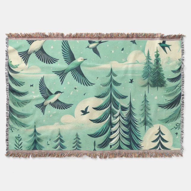 Cobertor Teal Green Forest e Birds (Frente)
