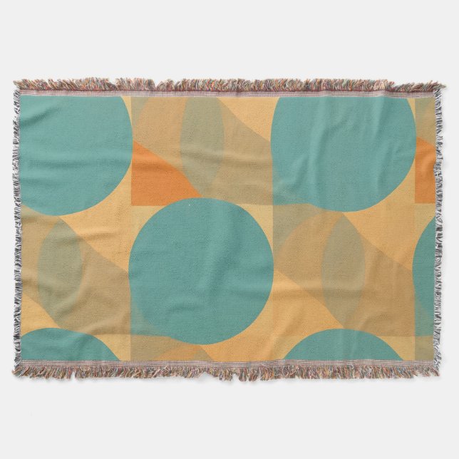 Cobertor Teal, Tan, and Orange in Retro Look Pattern (Frente)
