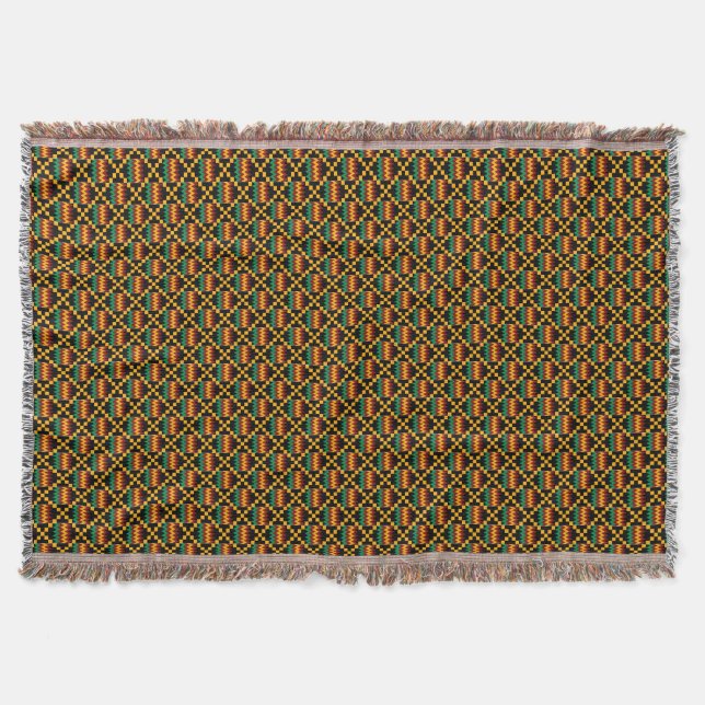 Cobertor Tecido Kente Vertical Preto, Verde, Vermelho, Amar (Frente)