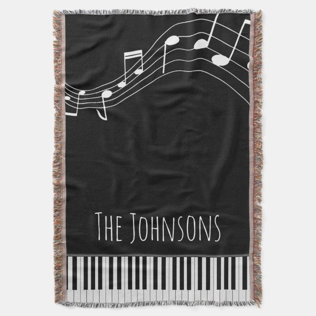 Cobertor Teclado Piano e Notas Musicais (Frente Vertical)
