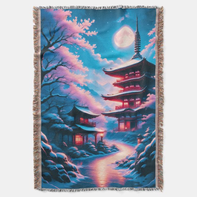 Cobertor Templo de Neve e Flores (Yukizakura no Tera)  (Frente Vertical)