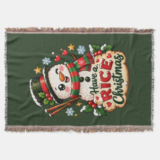 Cobertor Tenha um Natal de Arroz Kawaii Sushi Boneco de Nev